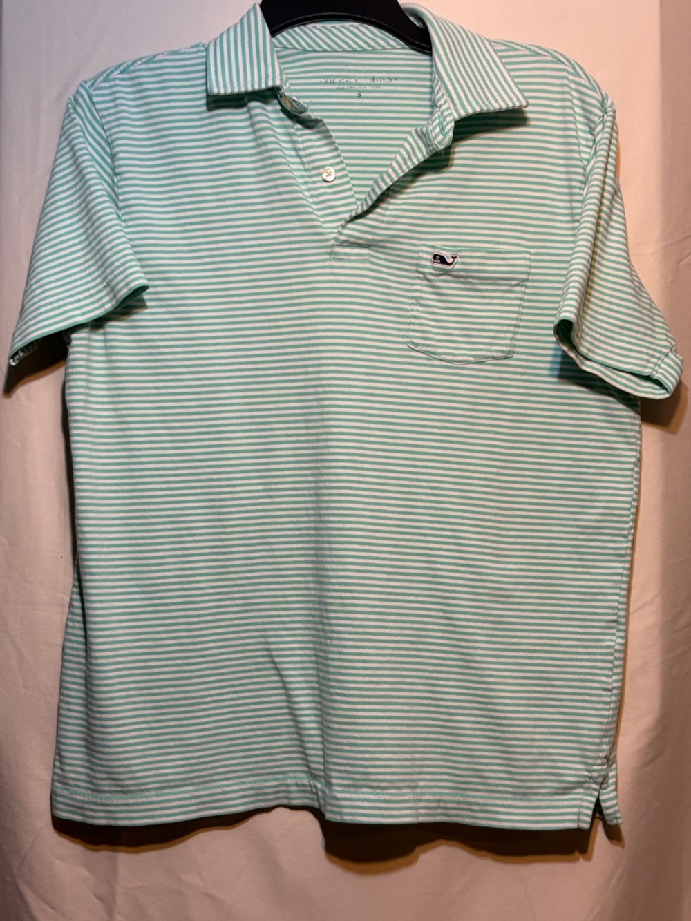 Vineyard Vines Mint & White Striped Polo with Whale Pocket